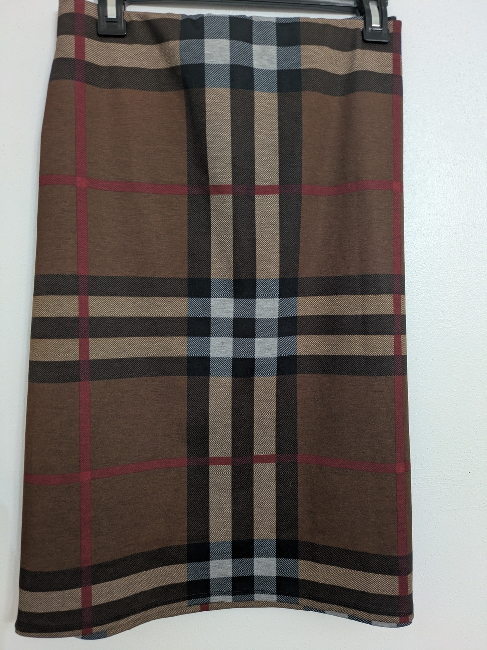 Brown Plaid Pencil Skirt - Size Large